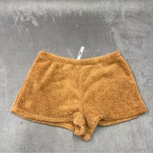 NWT PINK Victoria secret fuzzy pajama shorts plush brown tan women’s size L
